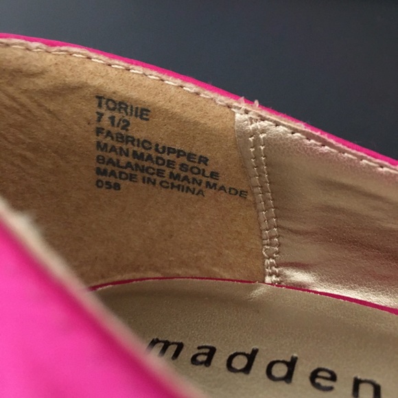 Madden Girl Toriie Heels Pink Fuchsia Fabric Glitter Platforms Sz 7.5 Closed Toe - Picture 7 of 10